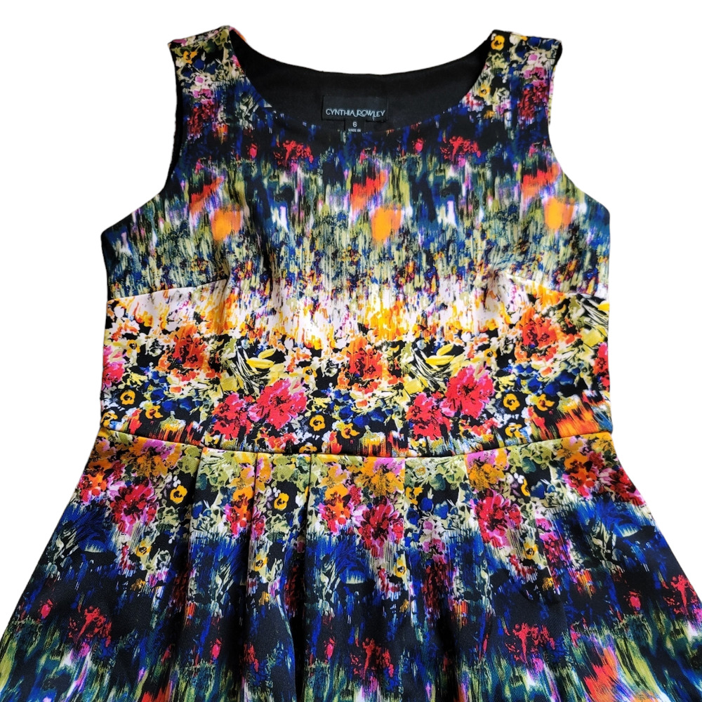 Cynthia Rowley Art Floral Pleated Fit Flare Sleeveless Dress Size 6 - Picture 3 of 8